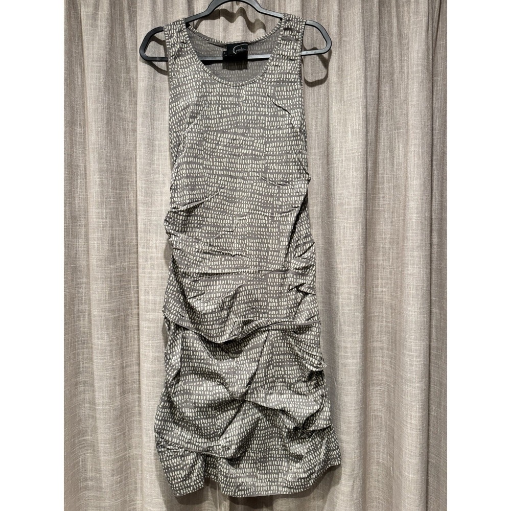 Porto San Francisco Gray Cream Cowl Neck Sleeveless Midi Sheath Dress Sz 1 Small